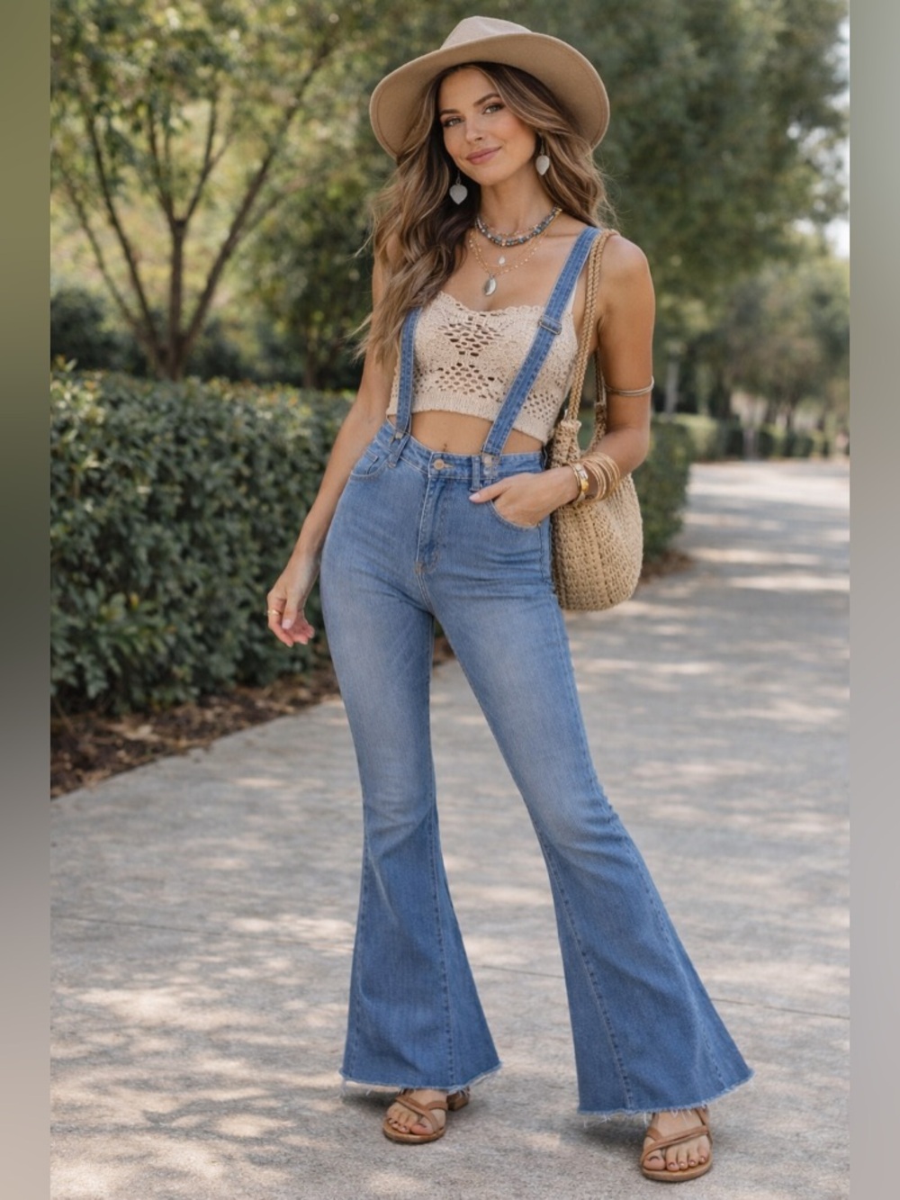Boho Flare Jeans w/ attached Suspenders Hippie Festival